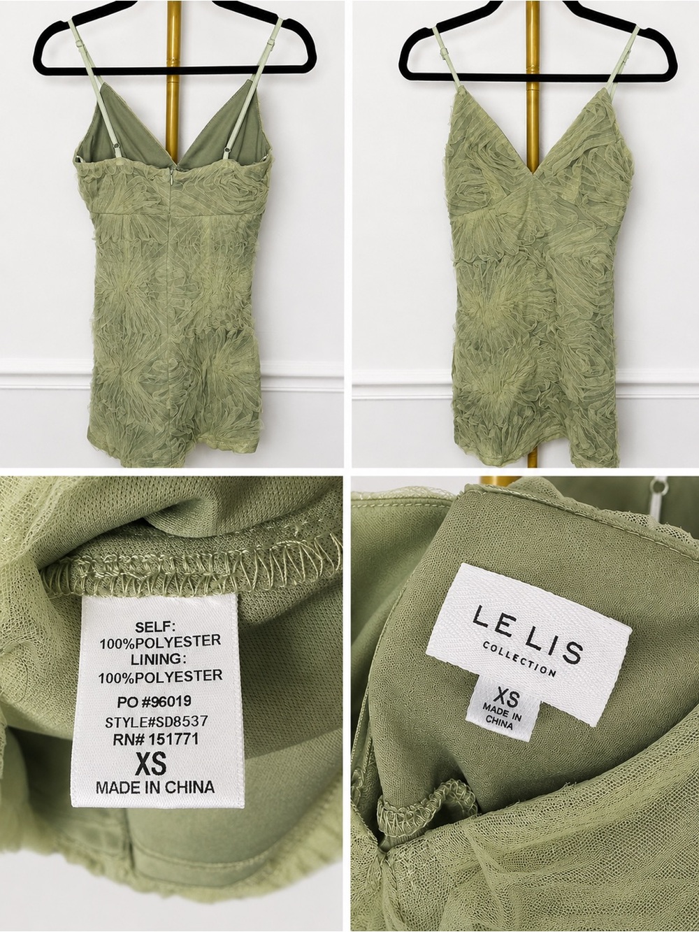 Le Lis Olive Mini Dress with Textured Overlay